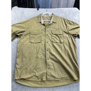 Eddie Bauer Mens Short Sleeve Button Up Shirt Khaki Utility Pockets Size 2XL